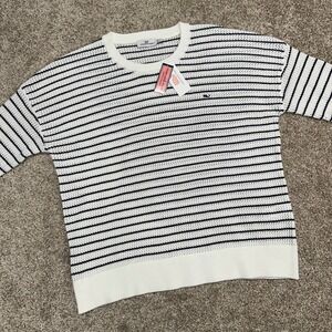 Vineyard Vines Cropchet Striped Open Knit Crochet Sweater Women Size Large